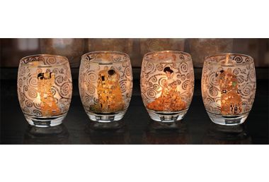 Gustav Klimt: 4 Teelichtgläser mit Künstlermotiven im Set