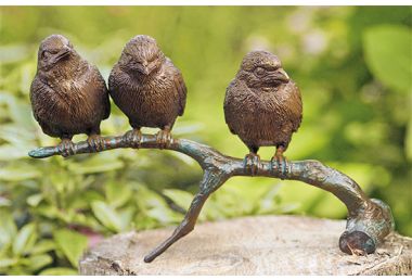 Gartenskulptur "Vögel auf Ast", Bronze