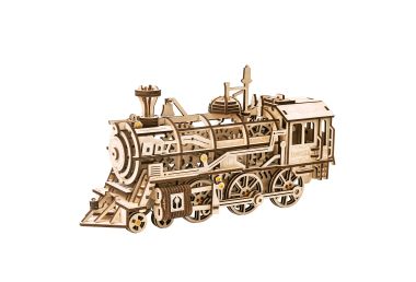 3D-Holzpuzzle, Mechanische Dampf Express Eisenbahn, beweglich durch Federmechanismus